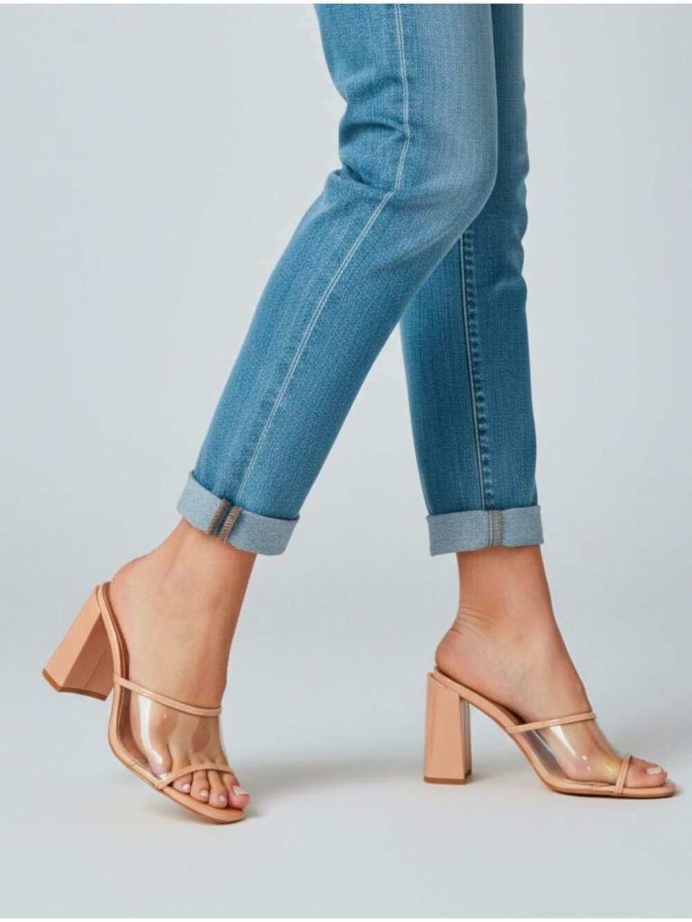 Clear Strap Open-Toe Block Heel Sandals For Women Transparent & Nude Design